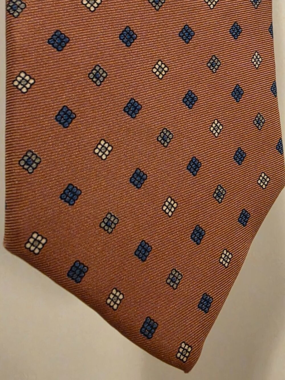 Christian Dior Vintage Silk Necktie Dusty Rose Blue Geometric Pattern Italy